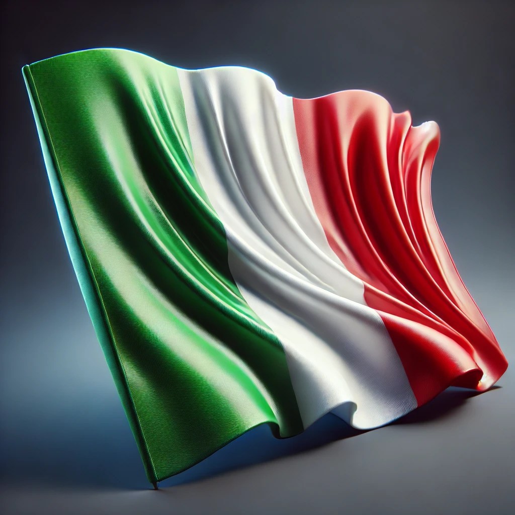 Drapeau italien en tissu flottant avec des plis